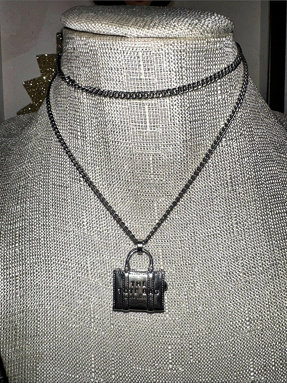 Marc Jacobs The Tote Bag Pendant Necklace Black & Silver